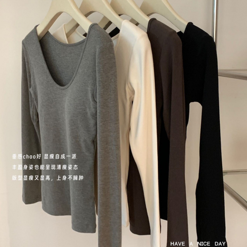 珍珠绒中国暖氧U领螺纹一体式