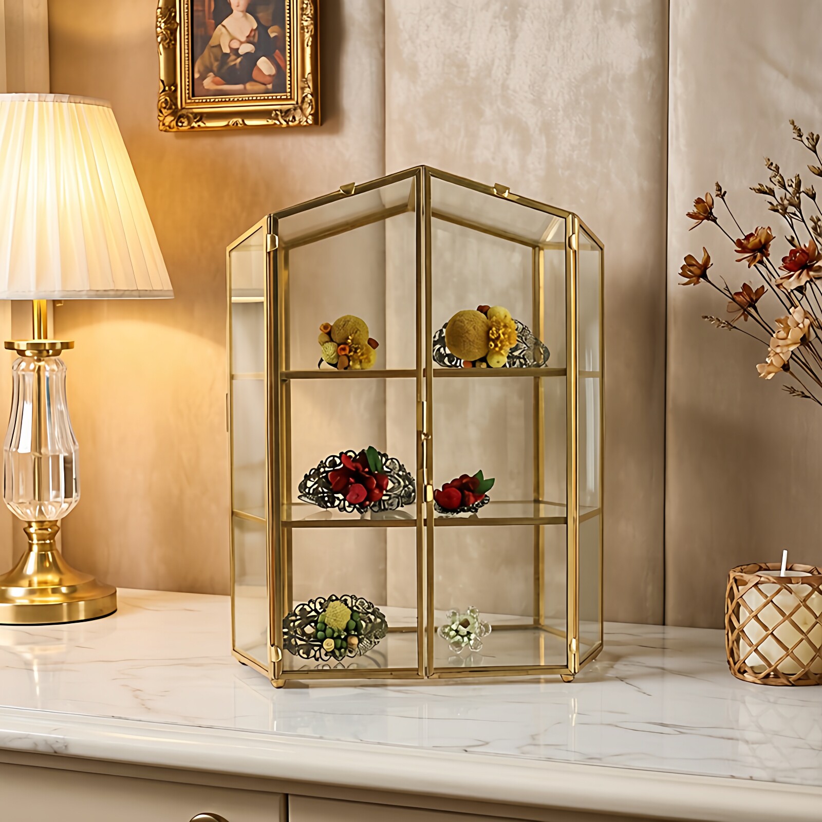 轻奢简约玻璃化妆品金边收纳盒子公主耳环耳钉项链手表饰品首饰盒