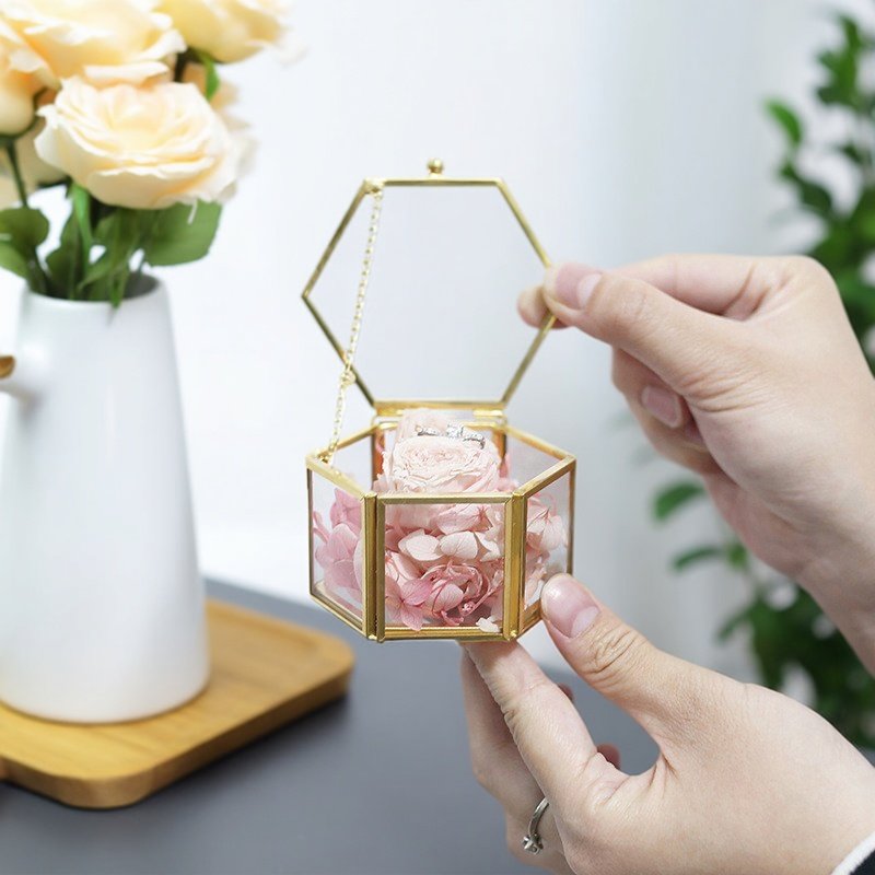 森系永生花透明玻璃戒指盒