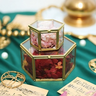 金边透明玻璃首饰盒diy婚礼戒指盒伴手礼收纳盒消磁盒 珠宝收纳盒
