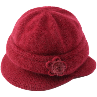 中老年帽子女冬天毛线棉帽奶奶妈妈护耳保暖老人老太太兔毛针织帽