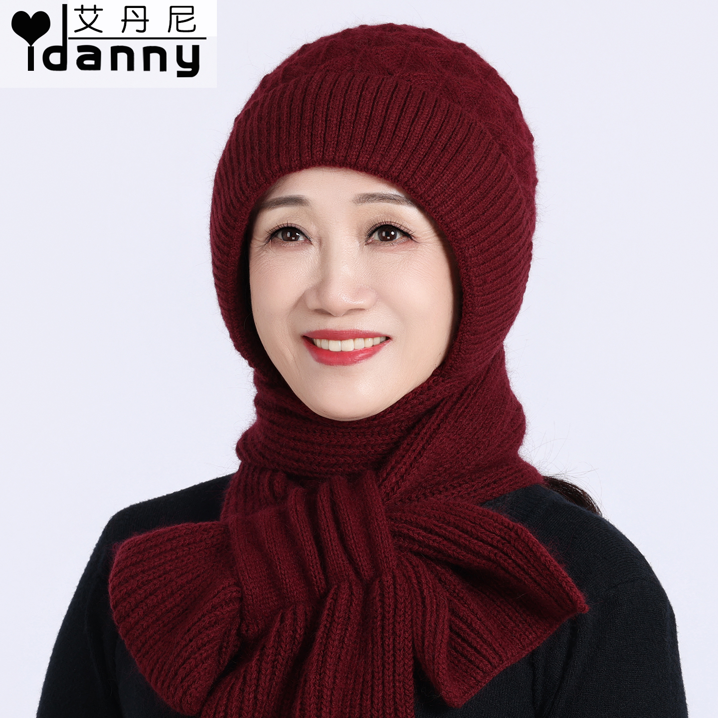 秋冬季中老年女士帽子围巾一体帽