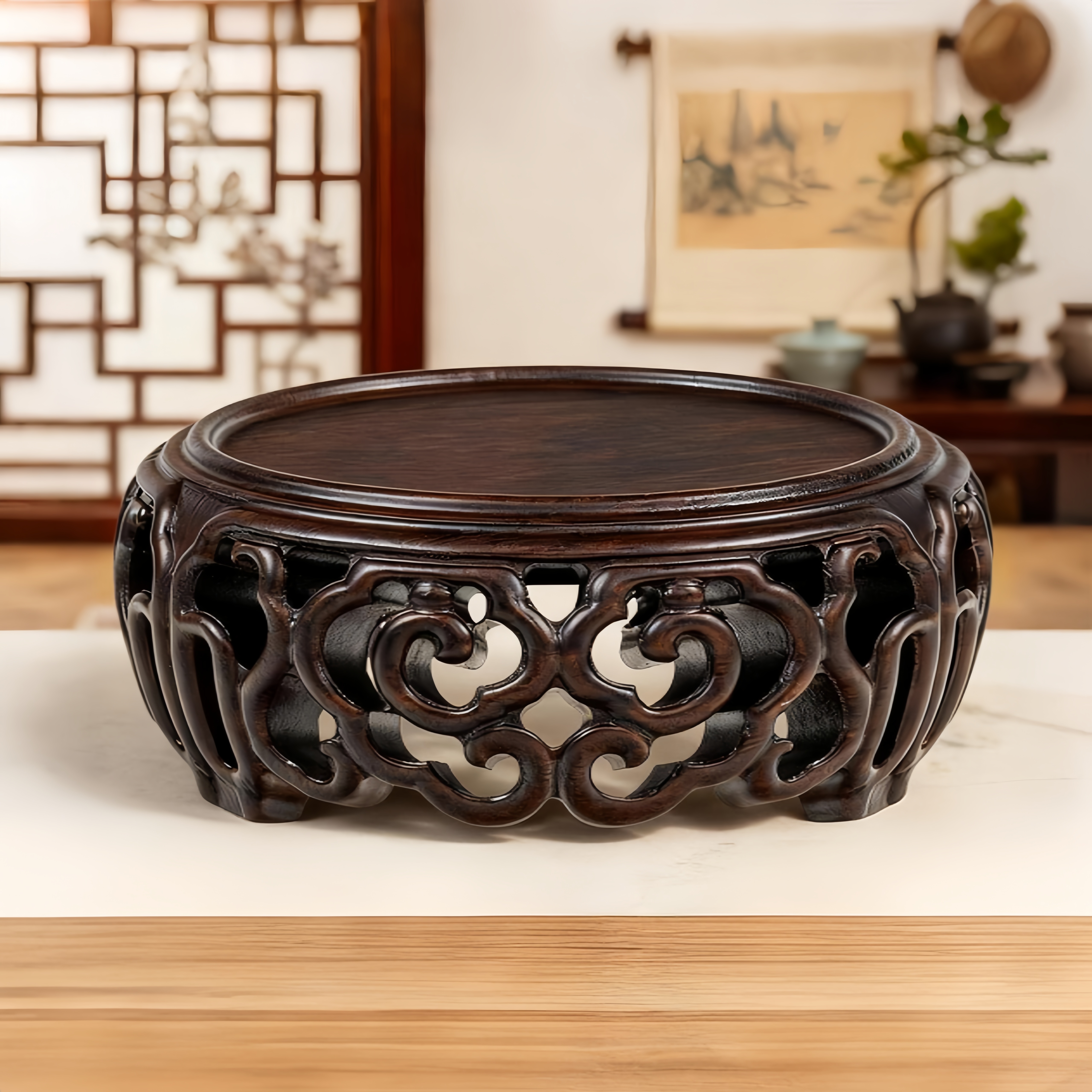 黑檀木实木底座整木雕刻