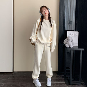 韩版时尚休闲圆领卫衣套装女2025春秋季新款宽松显瘦阔腿裤两件套图片