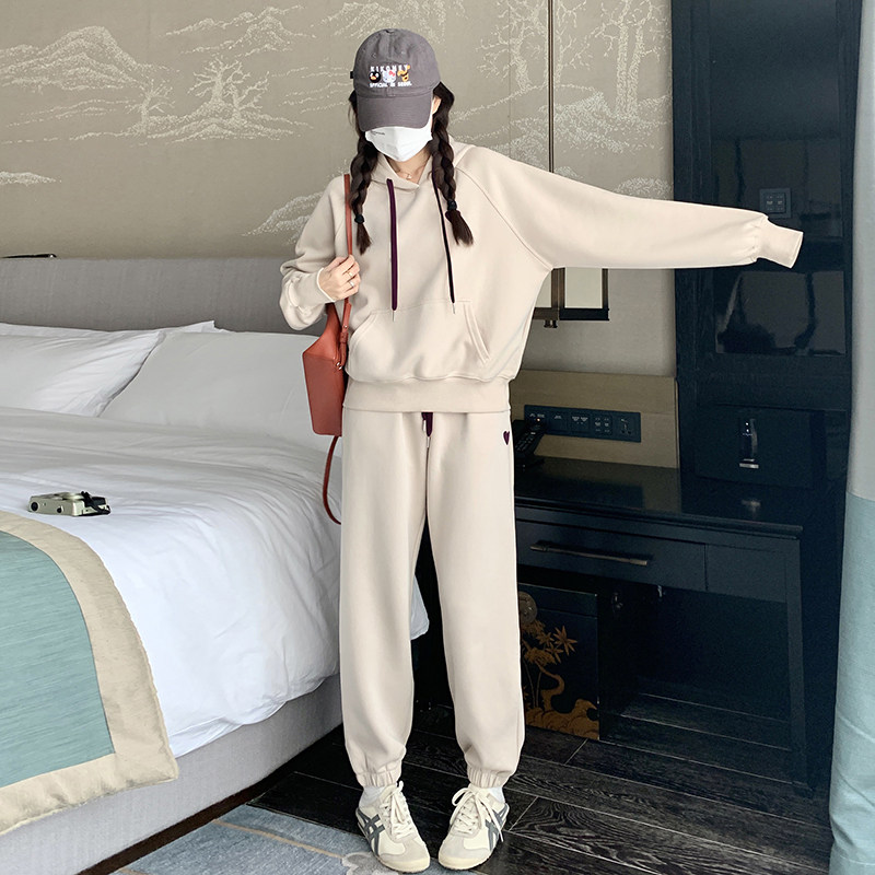 韩版减龄奶fufu连帽卫衣套装女2025春秋季新款宽松显瘦卫裤两件套,女装套装/套裙,2C187