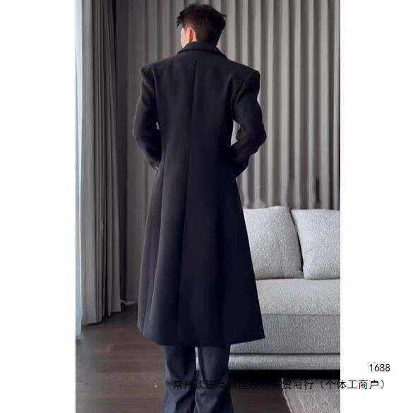 过膝呢子风衣男士出片灰色大衣男