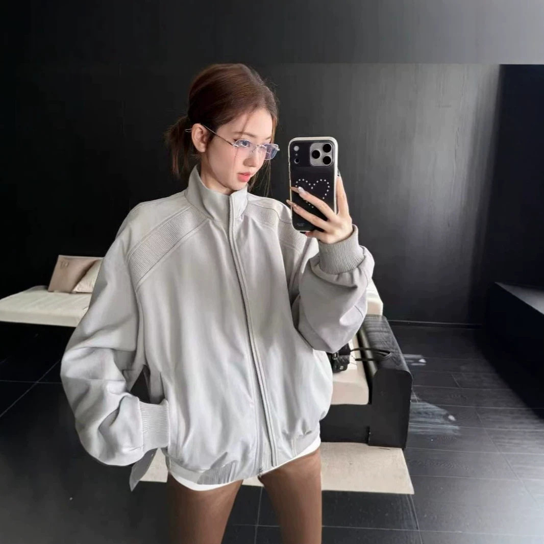 韩系大码宽松立领外套女早春秋季新款休闲精致棒球服工装情侣风衣