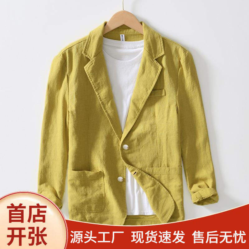 上衣纯色简约平驳领亚麻青年西服