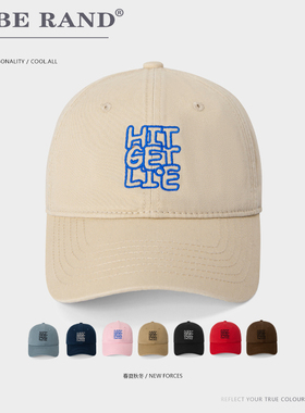 raberand棒球帽女款春夏软顶鸭舌帽子加大加深显脸小字母纯棉透气