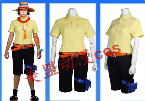 海贼王/OnePiece-火拳艾斯桔黄帽子版Cosplay全套服装现货包邮