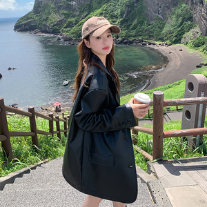 黑色高級感復(fù)古PU皮衣外套女2025春秋季新款韓版寬松休閑西服上衣圖片 黑色高級感復(fù)古PU皮衣外套女2025春秋季新款韓版寬松休閑西服上衣圖片