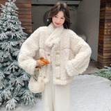 【新款】奶黄色两面穿皮毛一体羊羔毛外套2B233-9807-P215控318，女装皮草，2B233