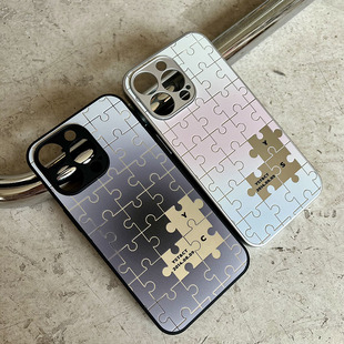 渐变拼图款 适用iphone16promax苹果保护套16pro手机壳17 13高级镜面原创 定制字母情侣手机壳2025年新款