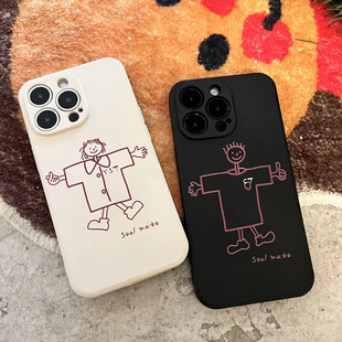 简笔画小人情侣手机壳定制字母2025年新款适用iphone17promax苹果保护套17pro手机壳16/15/14/13防摔简约高级