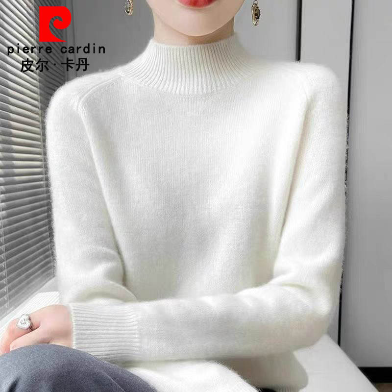 皮尔卡丹100%羊毛加厚半高领毛衣
