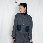 CHUAN全新羊毛细小格子哑光银按扣带花边 短西服外套5 7天发货