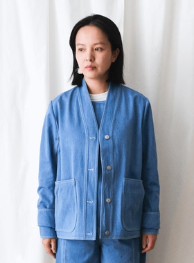 Working Blues 春秋蓝色牛仔日式野良着日式风格短外套双层口袋