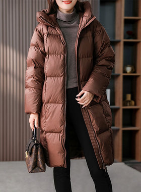 气质中长款连帽羽绒服女