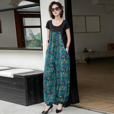 年轻妈妈天丝背带裤套装女夏薄款