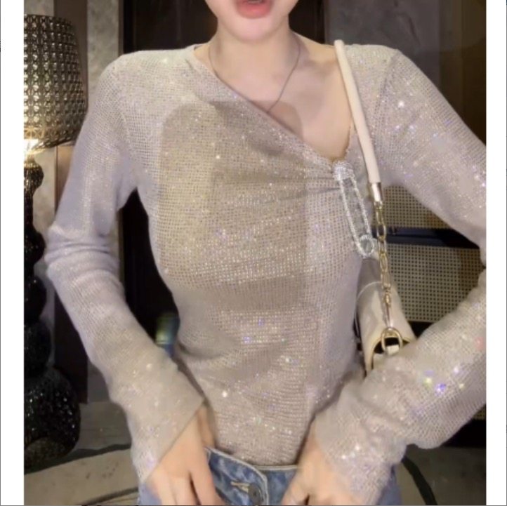 2026春季新款时尚百搭显瘦设计感爆闪针织烫钻气质上衣LK2509609,女装/女士精品,T恤,淘宝优惠券,粉丝福利购,淘宝优惠卷