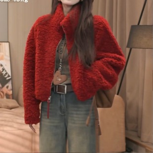 2055冬季 名媛淑女风气质立领宽松小个子毛毛外套女LK2508965 厚款