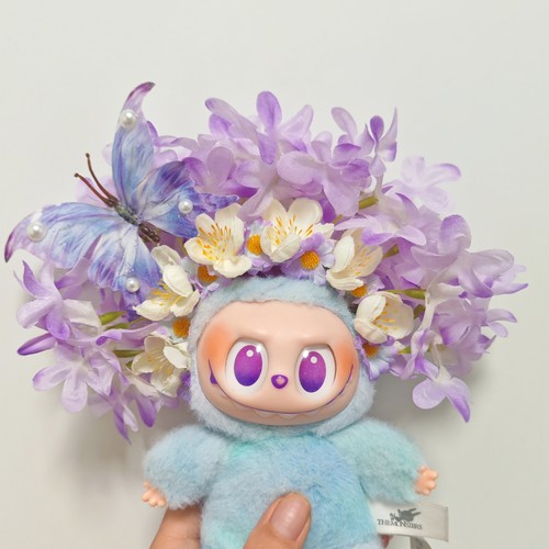 17cm拉布布一二三代娃衣Labubu原创簪花设计夏日出游公仔头饰发箍