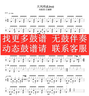 无鼓伴奏 刘惜君 —大风吹live 歌曲架子鼓 王赫野 动态谱