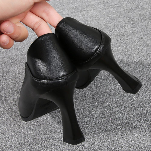 女鞋2026新款春高跟鞋黑色尖头粗跟两穿单鞋工装鞋软底职业工作鞋