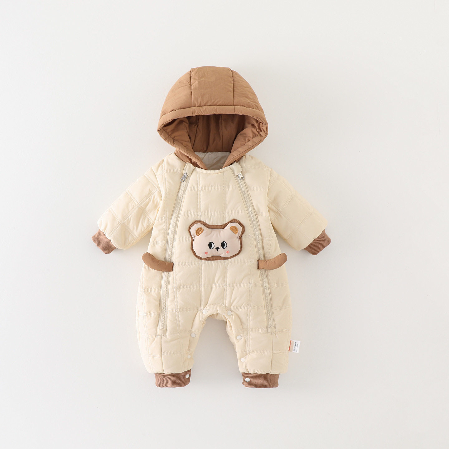 2025婴幼儿双拉链连体衣秋冬新款男宝宝夹棉加绒加厚可爱哈衣爬服