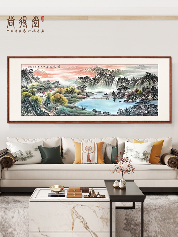 国画聚宝盆山水画手绘真迹新中式客厅聚宝盆挂画字画办公室装饰画