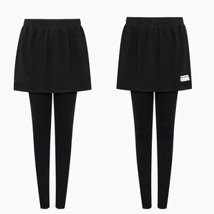 弹力长运动裤 假两件打底裤 小黑裙瑜伽裤 一体裤 裙 女外穿休闲裙裤