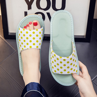 全牛皮软底纯棉圆点居家布艺拖鞋 防臭抗菌室内夏天静音家用 女夏季