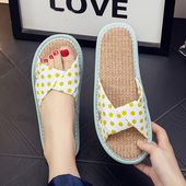 拖鞋 室内地板防滑静音软底家用防臭四季 女 居家棉布亚麻凉拖鞋 韩版