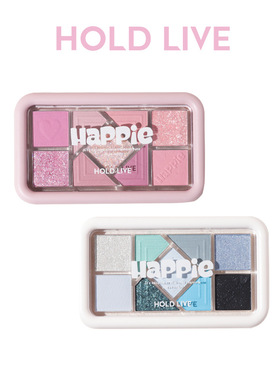 HOLD LIVE小粉框九色眼影盘大地粉色蓝色珠学生腮红纯欲眼影HL630