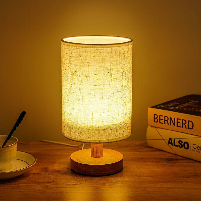 木丁丁床头台灯卧室麻布罩小夜灯氛围灯北欧现代装饰灯北欧麻布台