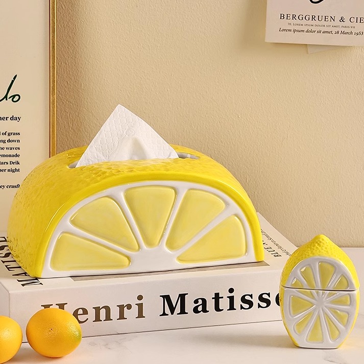 卡通柠檬纸巾盒客厅桌面餐巾纸卫生纸盒客厅茶几高档轻奢装饰摆饰