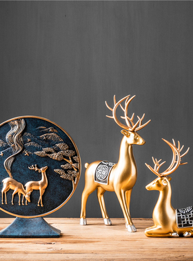 小鹿屏风电视柜软装饰品摆件酒柜中式禅意新中式茶室角几桌面摆设