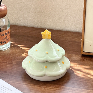 树屋圣诞树陶瓷烟灰缸客厅防飞灰创意带盖烟缸茶几家用办公室摆件
