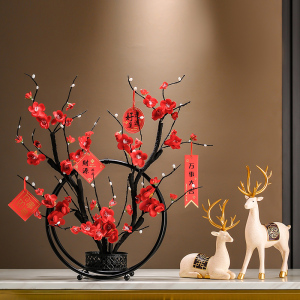 2024春节贺新年元旦过龙年中式家居装饰仿真花客厅电视柜乔迁摆件