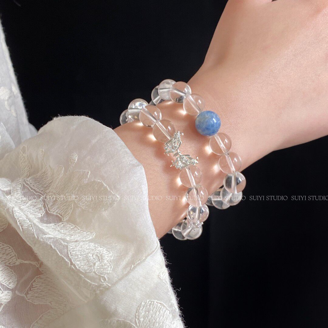 SUIYI 原创设计天然白水晶蓝晶石手串女新中式清冷感蝴蝶水晶手链