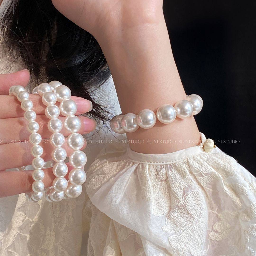 SUIYI 白月光 原创设计高亮施家珍珠素圈手链女 气质百搭通勤手串