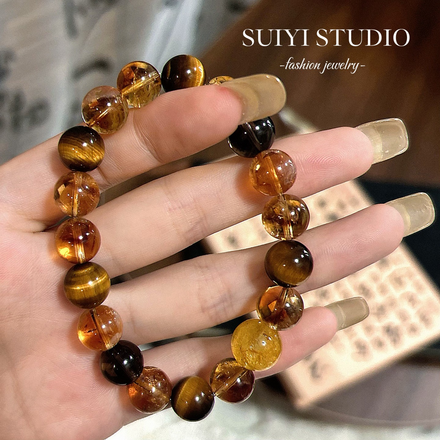 SUIYI 流萤溯金 原创设计 黄虎眼黄塔晶桂花托帕石手串朦胧感配饰