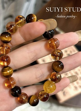 SUIYI 流萤溯金 原创设计 黄虎眼黄塔晶桂花托帕石手串朦胧感配饰