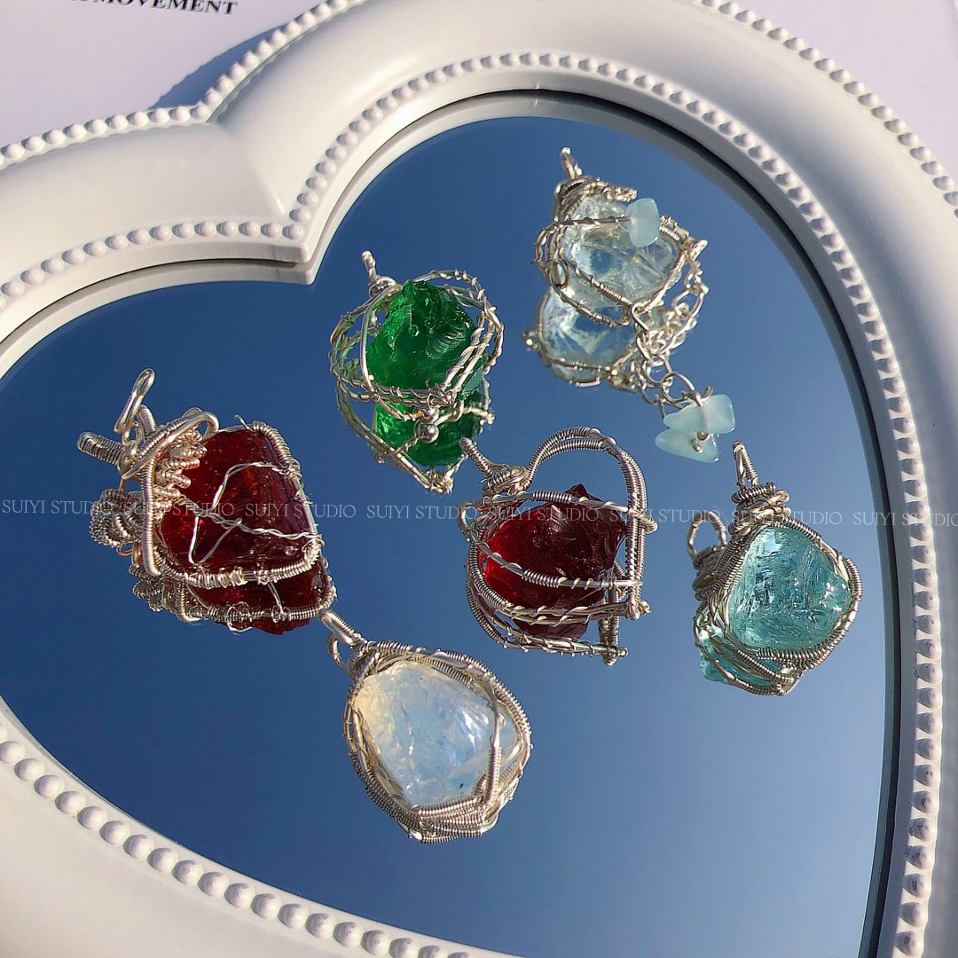 SUIYI 原创设计手工绕线蛋白石琉璃项链吊坠女小众百搭简约锁骨链