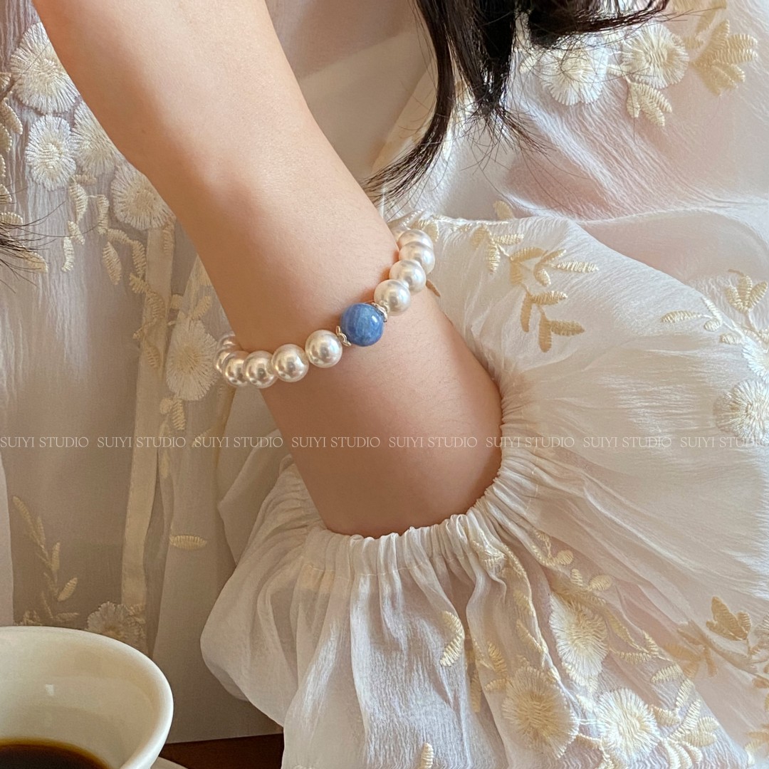 SUIYI 璀璨星空 原创设计天然蓝晶石施家珍珠手链 莫奈风气质手串