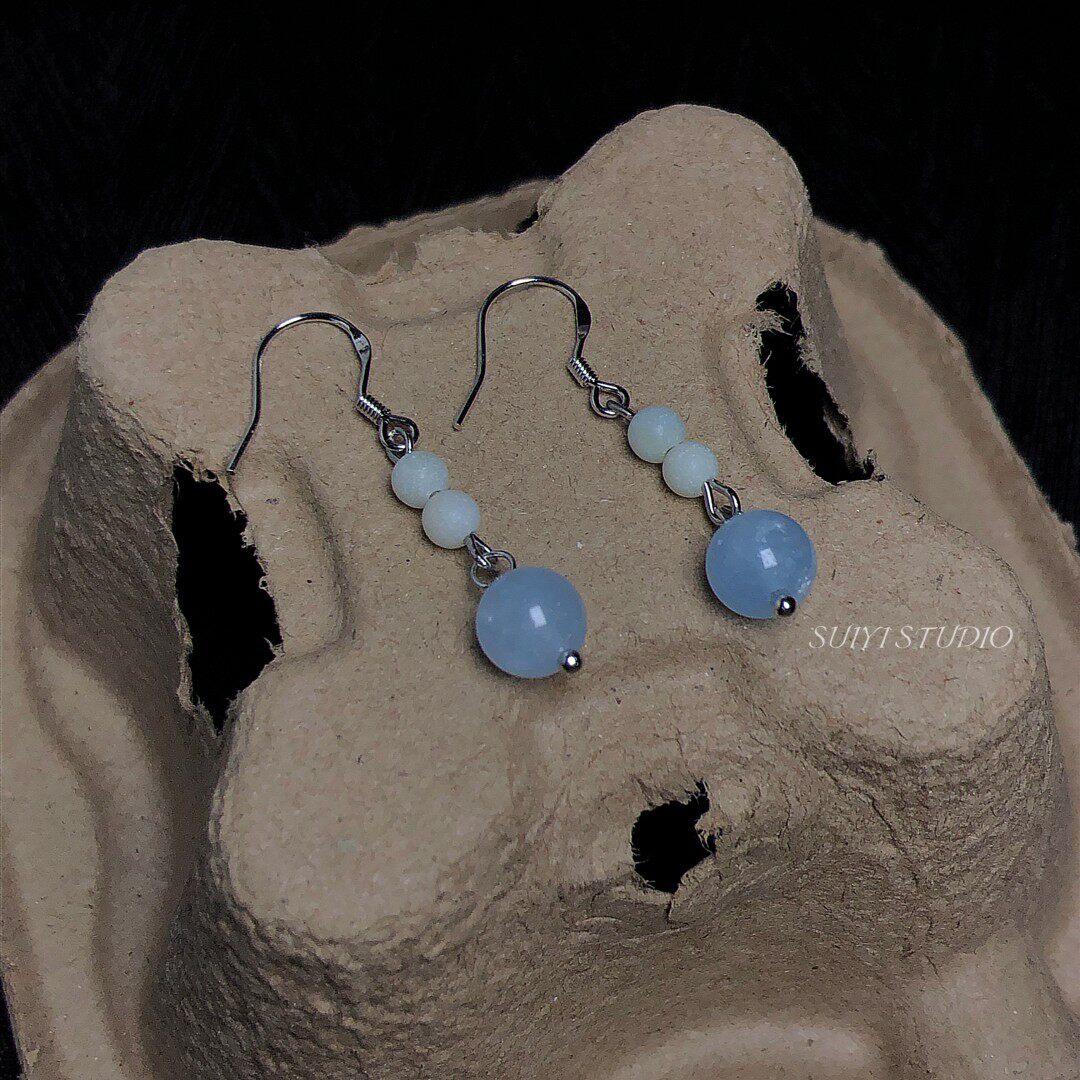 SUIYI 蓝色天然石串珠耳环女新中式流苏耳饰国风汉服气质优雅配饰