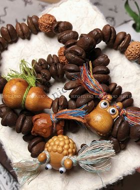 SUIYI 天然咖啡豆手串小众搞怪趣味木雕葫芦手链情侣闺蜜盘玩串珠