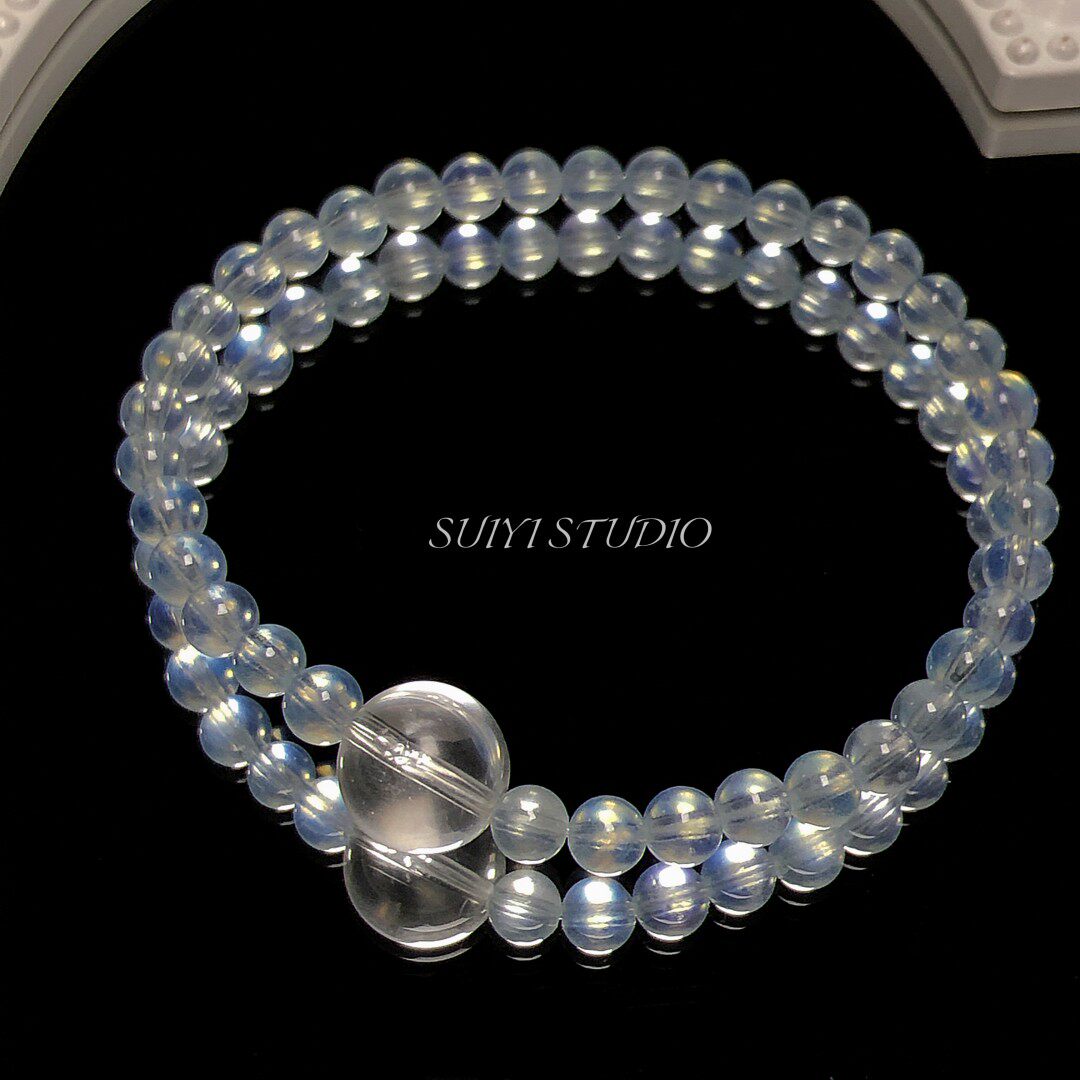 SUIYI 浪吻月光 原创设计小咪数海蓝宝白水晶手串女 温柔冷调手链