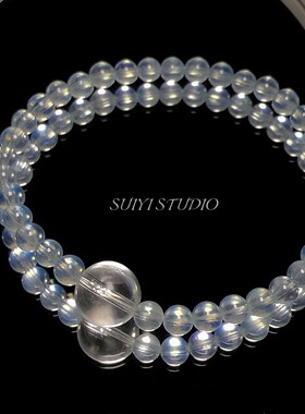 SUIYI 浪吻月光 原创设计小咪数海蓝宝白水晶手串女 温柔冷调手链