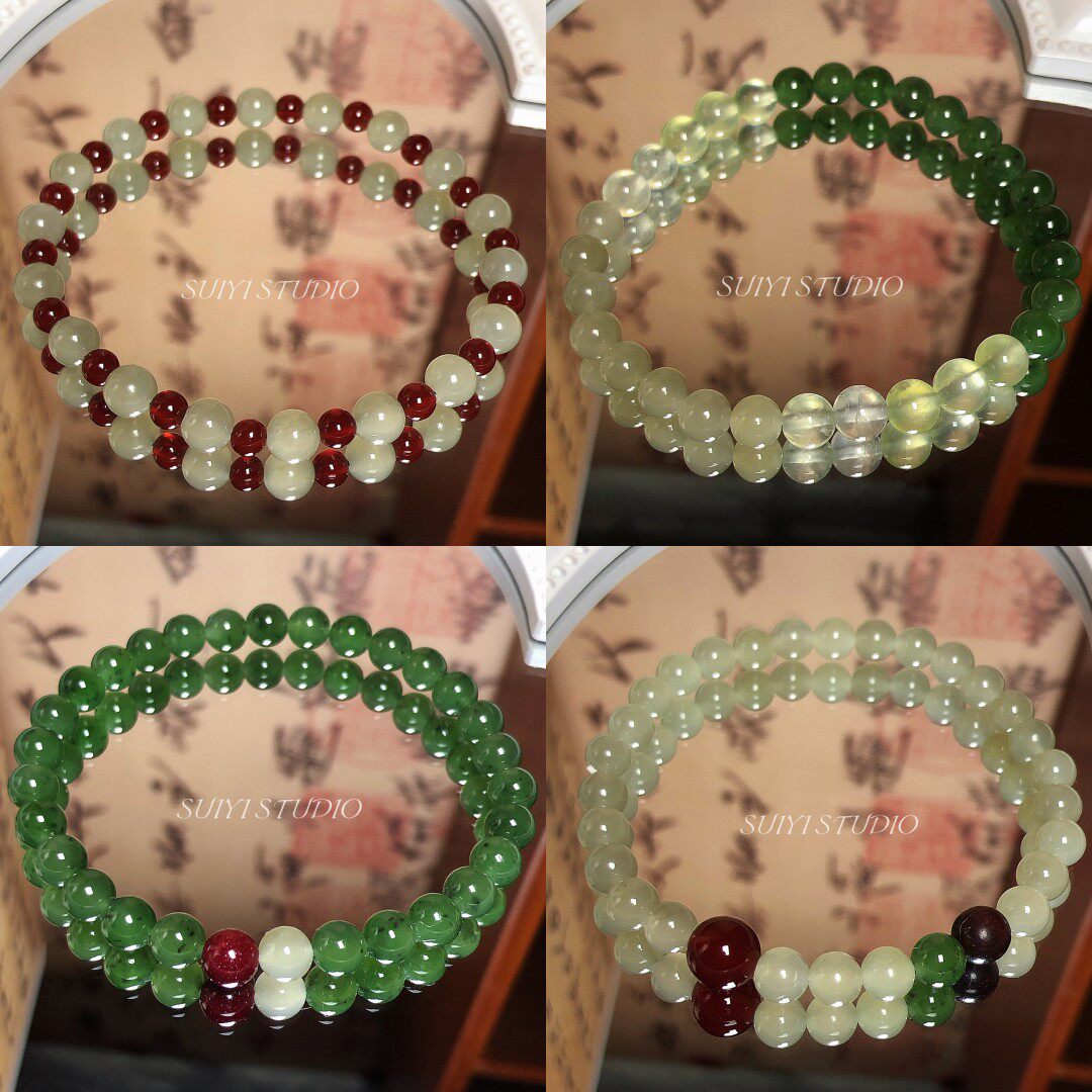SUIYI 原创设计新疆和田碧玉手串女新中式冰种浅晴水手链新年礼物